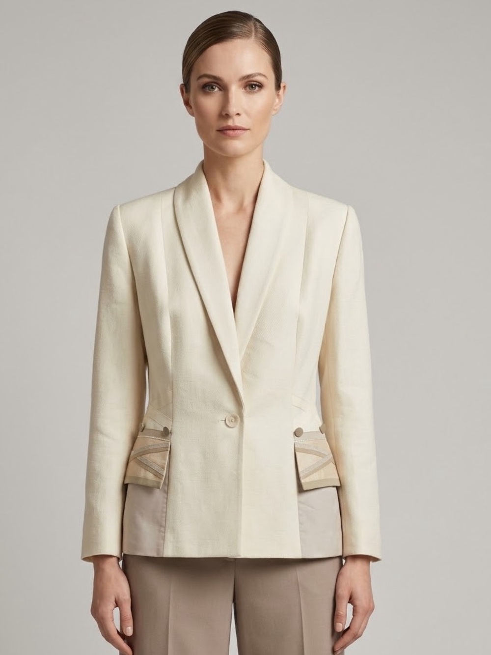 A La Bonne Renommee Paris Linen Silk Blazer Cream Vintage M Made in France